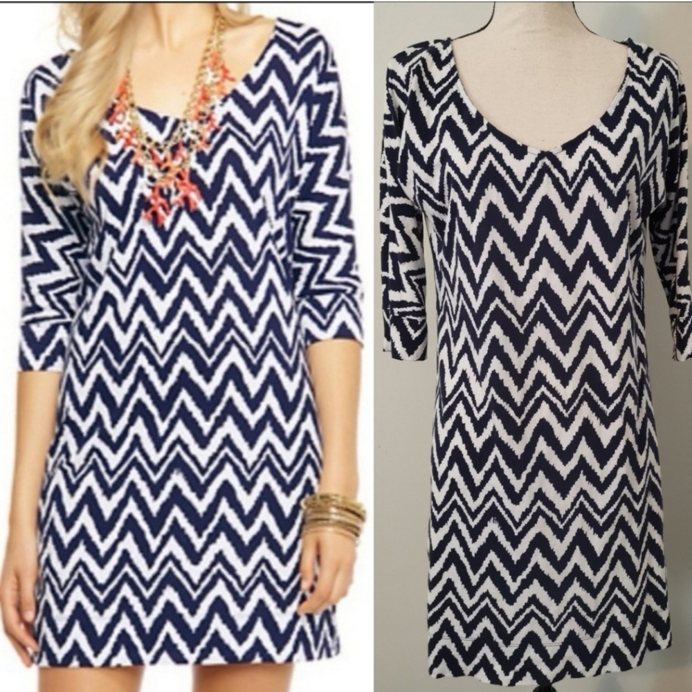 Lilly Pulitzer Eliza Chevron Zig Zag Patterned T-Shirt Summer Dress Medium